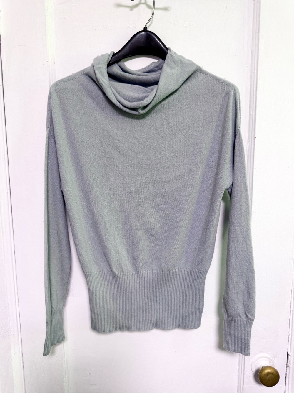 Dusty Blue Cashmere-Soft Drapey Mock-Cowl Neck Sweater S